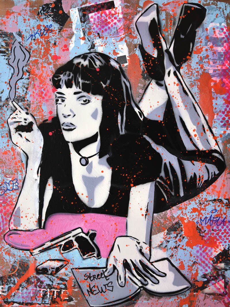 Estampe street art petit format PULP FICTION – SARA CHELOU – 30 × 40 cm