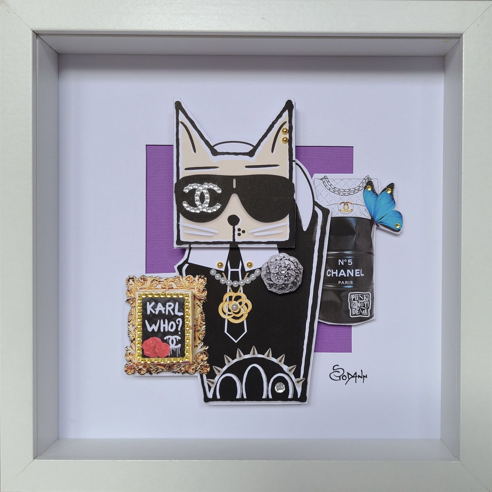Estampe street art petit format Cat Lagerfeld II – Stephanie Godann – 22 × 22 cm