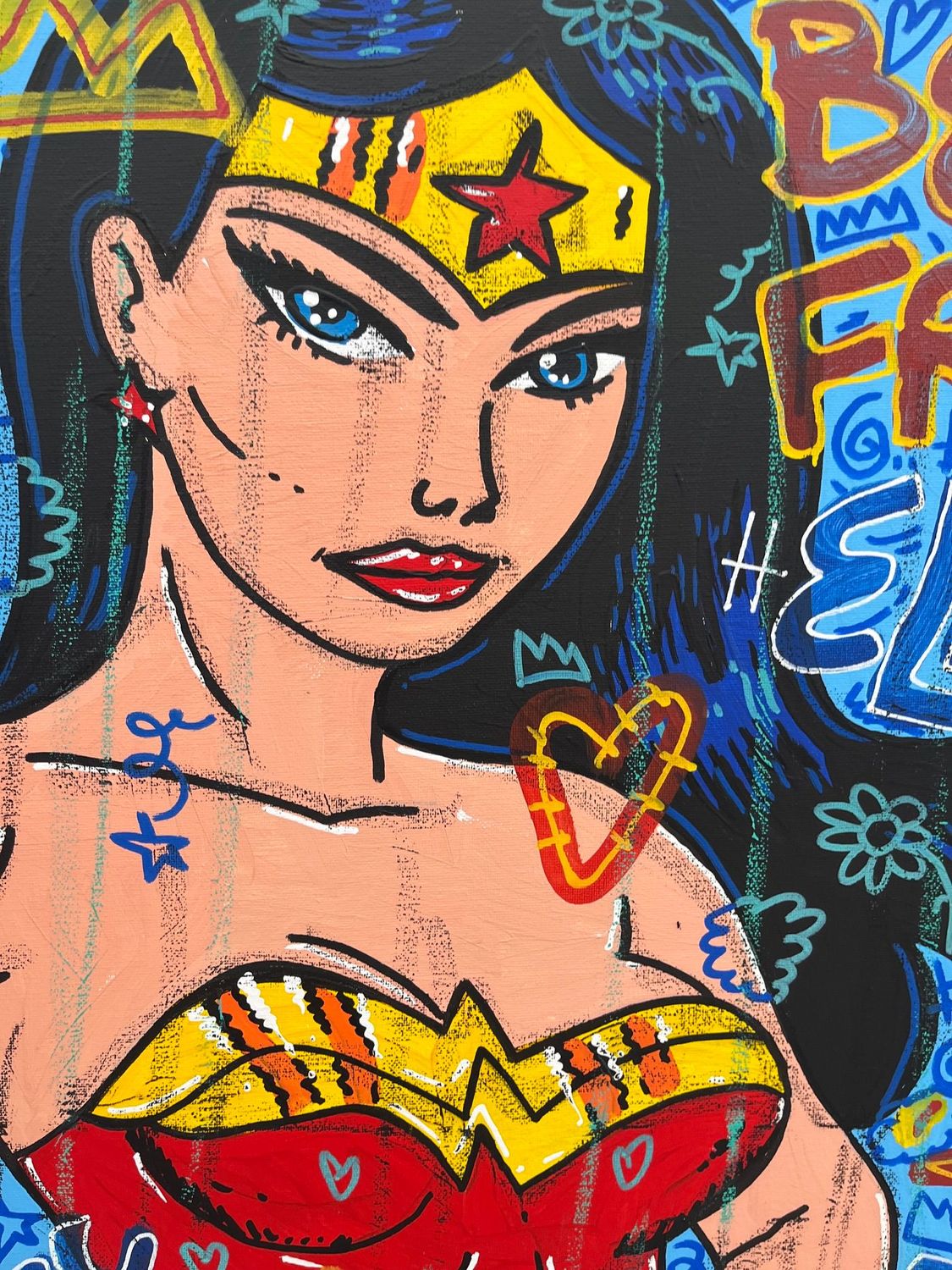 Tableau de RICO SAB a pour titre Good vibes Wonder Woman style street pop art dim : RICO SABprix:450