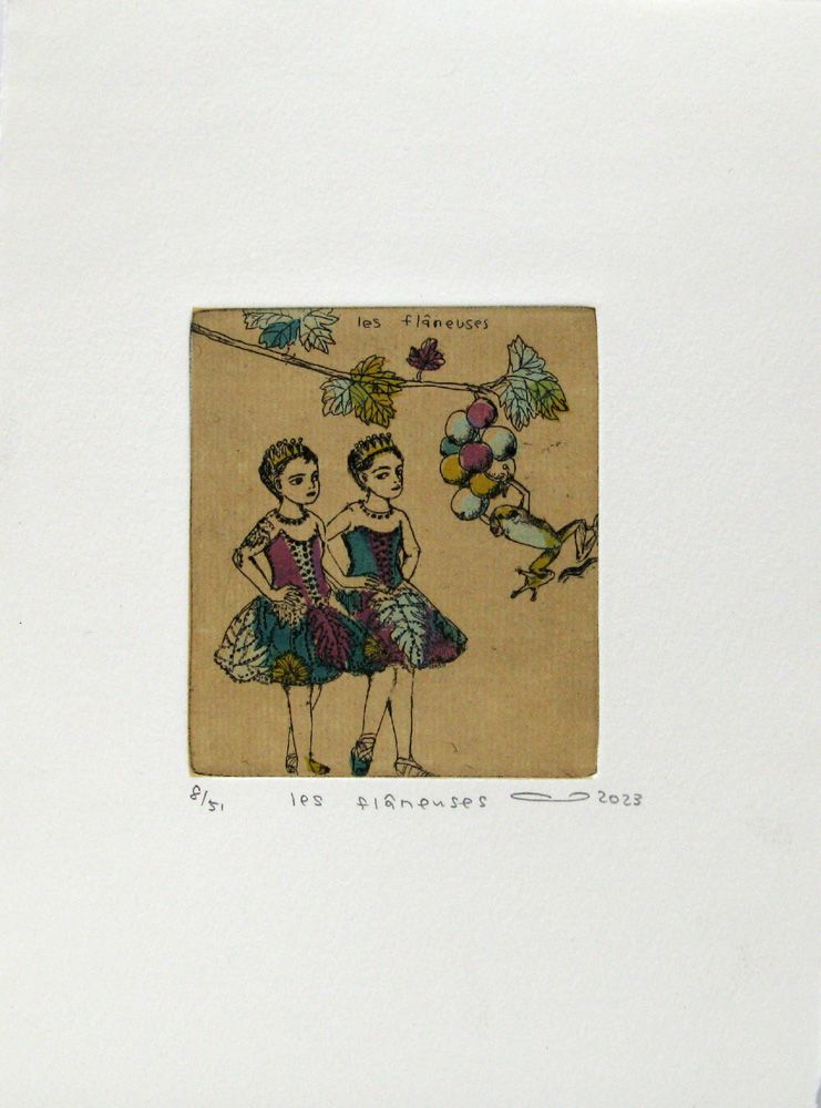 Gravure figuratif petit format les flaneuses – ATSUKO ISHII – 15 × 21 cm
