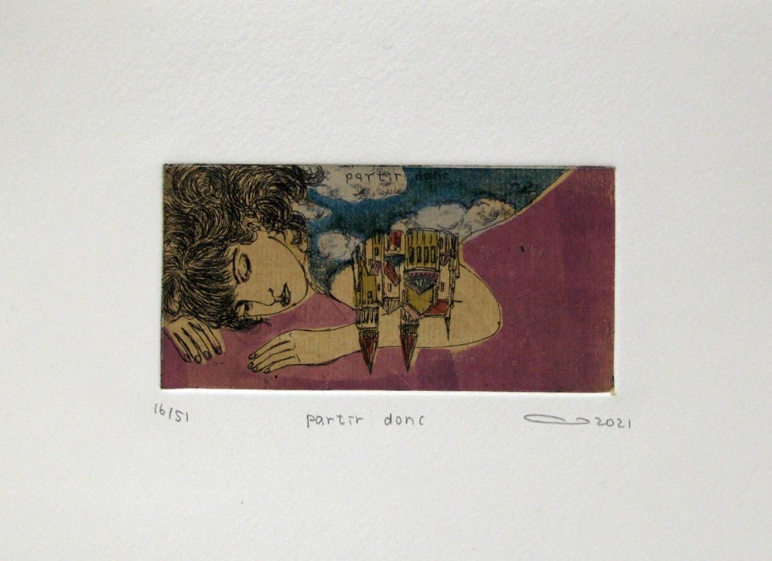 Gravure figuratif petit format Partir donc – ATSUKO ISHII – 15 × 21 cm