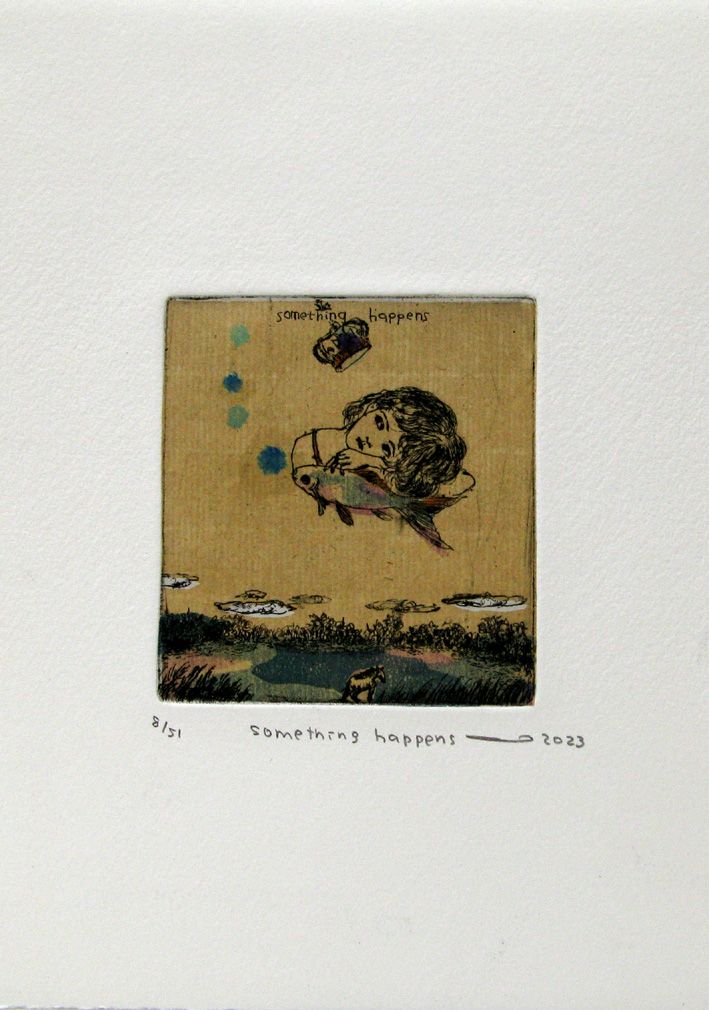 Gravure figuratif petit format something happens – ATSUKO ISHII – 15 × 21 cm