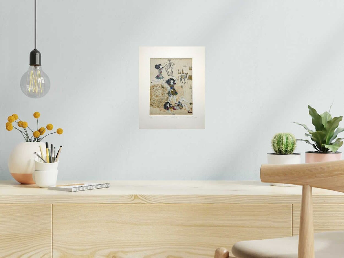 Gravure Spin a good Yarn de ATSUKO ISHII dans un intérieur – 24 × 30 cm
