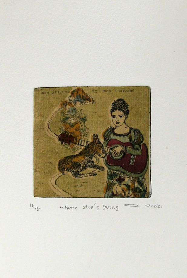 Gravure figuratif petit format WHERE SHE'S GOING – ATSUKO ISHII – 21 × 15 cm