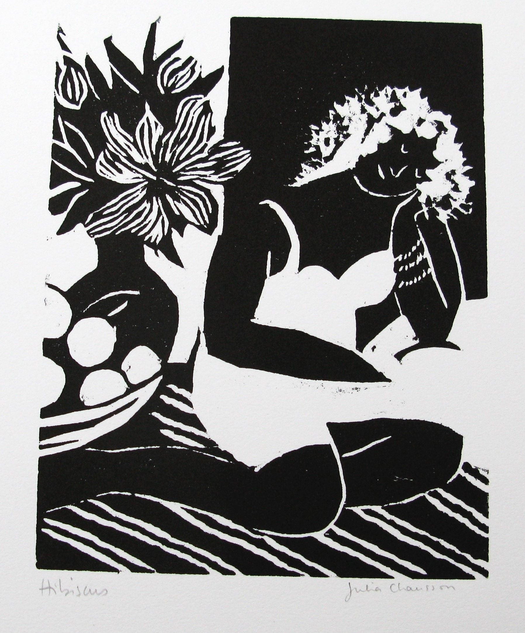 Gravure figuratif petit format Hibiscus – JULIA CHAUSSON – 25 × 33 cm