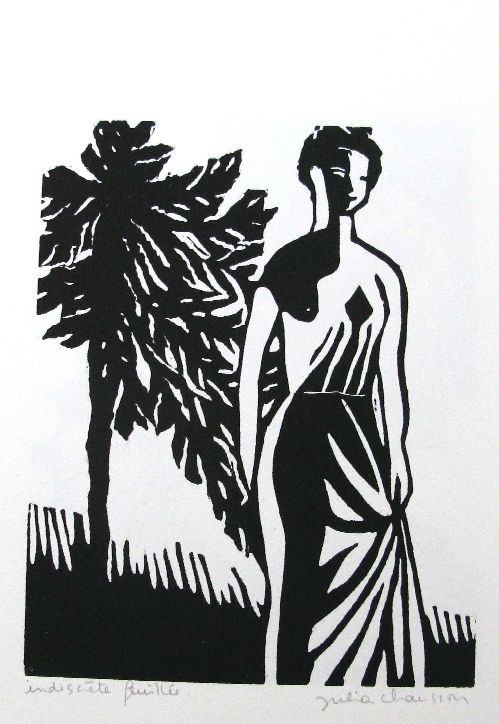 Gravure figuratif petit format Indiscrète feuillé – JULIA CHAUSSON – 25 × 33 cm