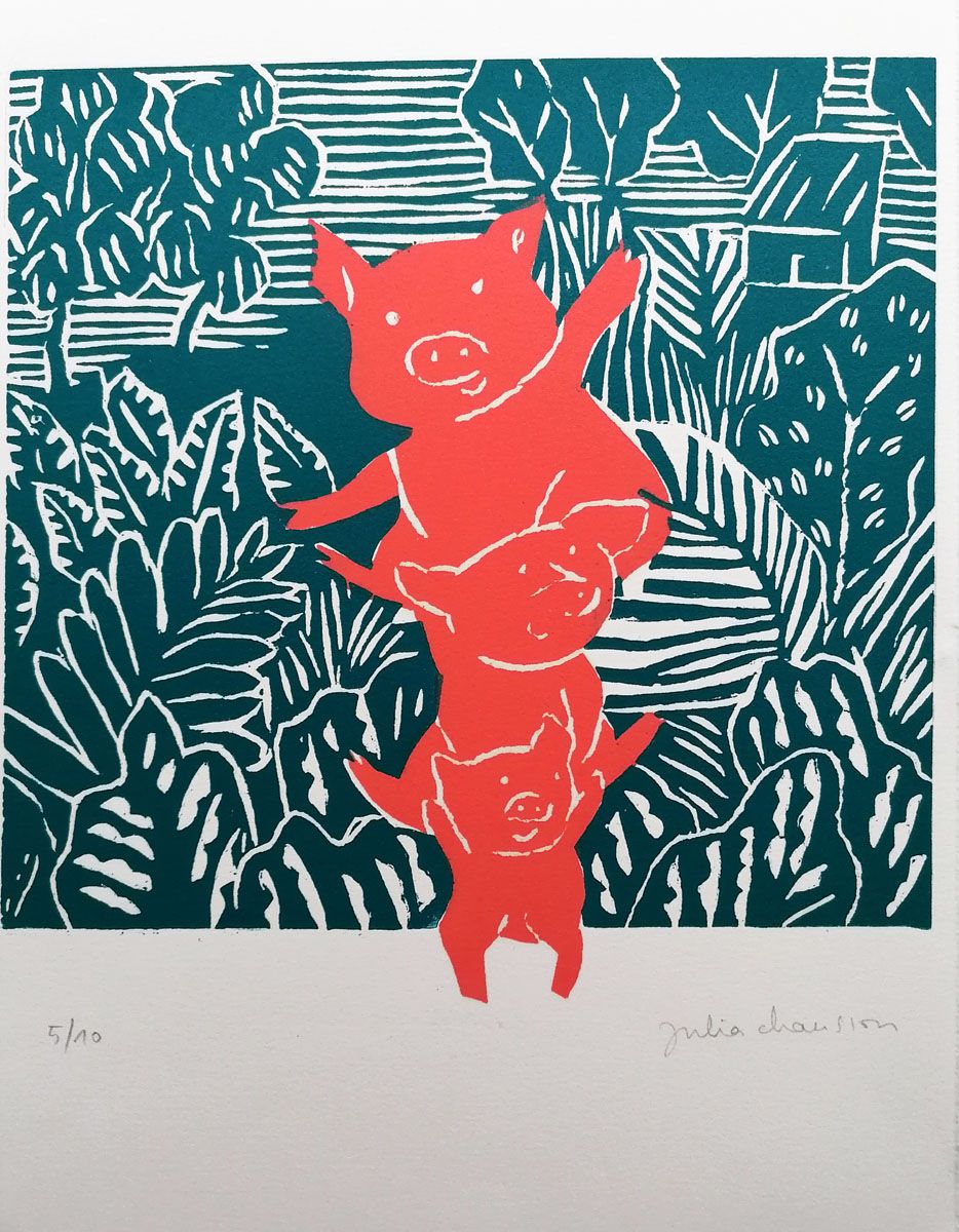 Gravure figuratif petit format LE TRIO – JULIA CHAUSSON – 25 × 32 cm