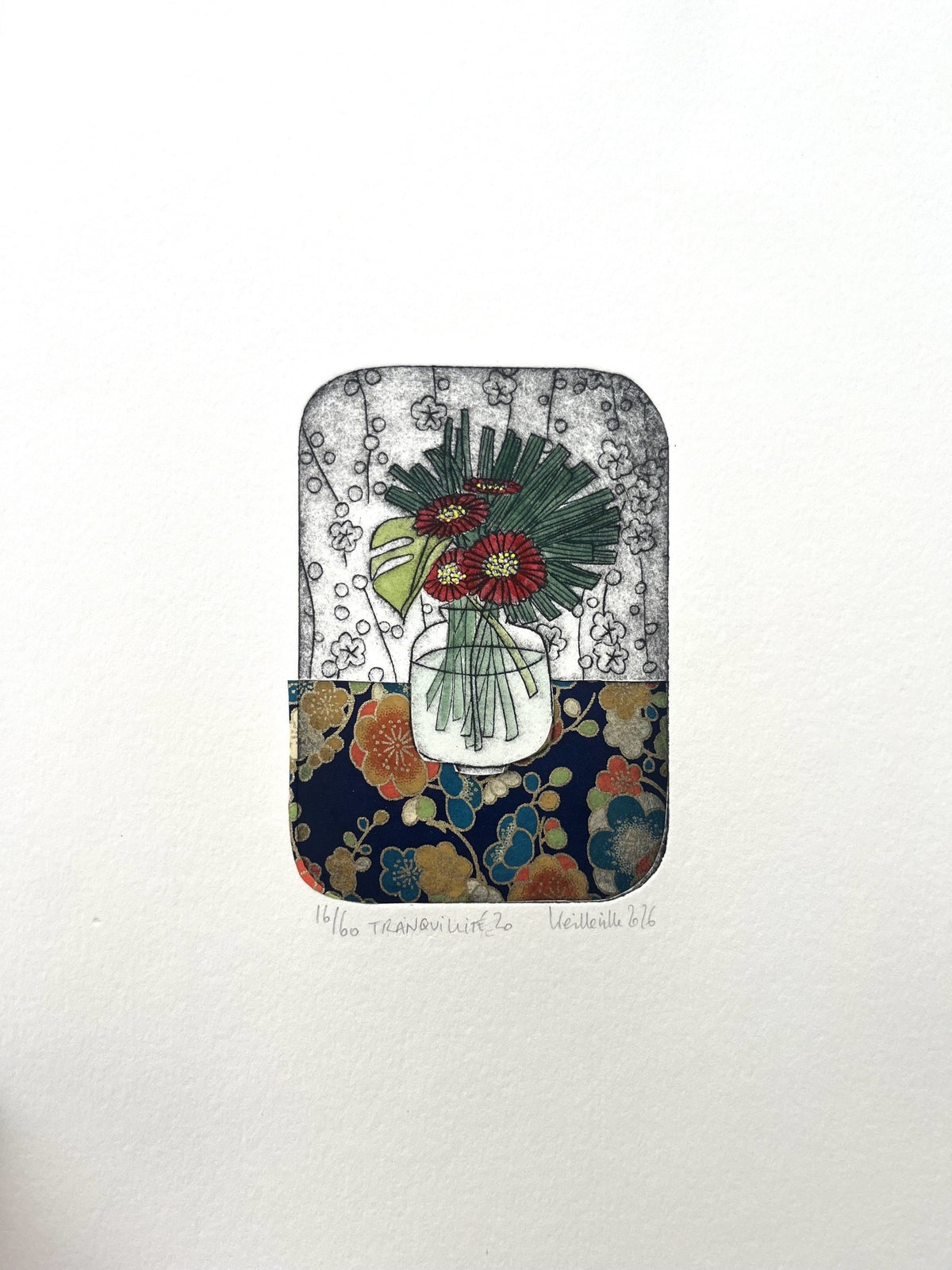 Gravure fleur petit format Tranquilité 20 - 16/60 – NAVIEILLEVILLE – 27 × 18 cm