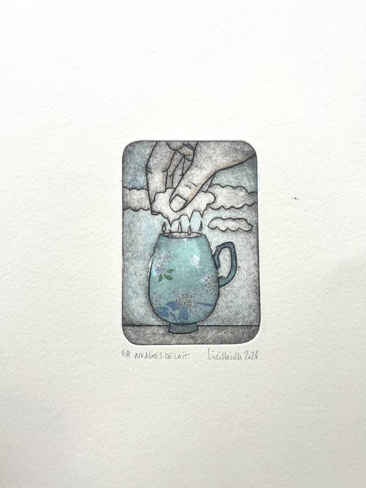 Gravure gravure petit format bleu Nuages de lait - EA – NAVIEILLEVILLE – 27 × 18 cm