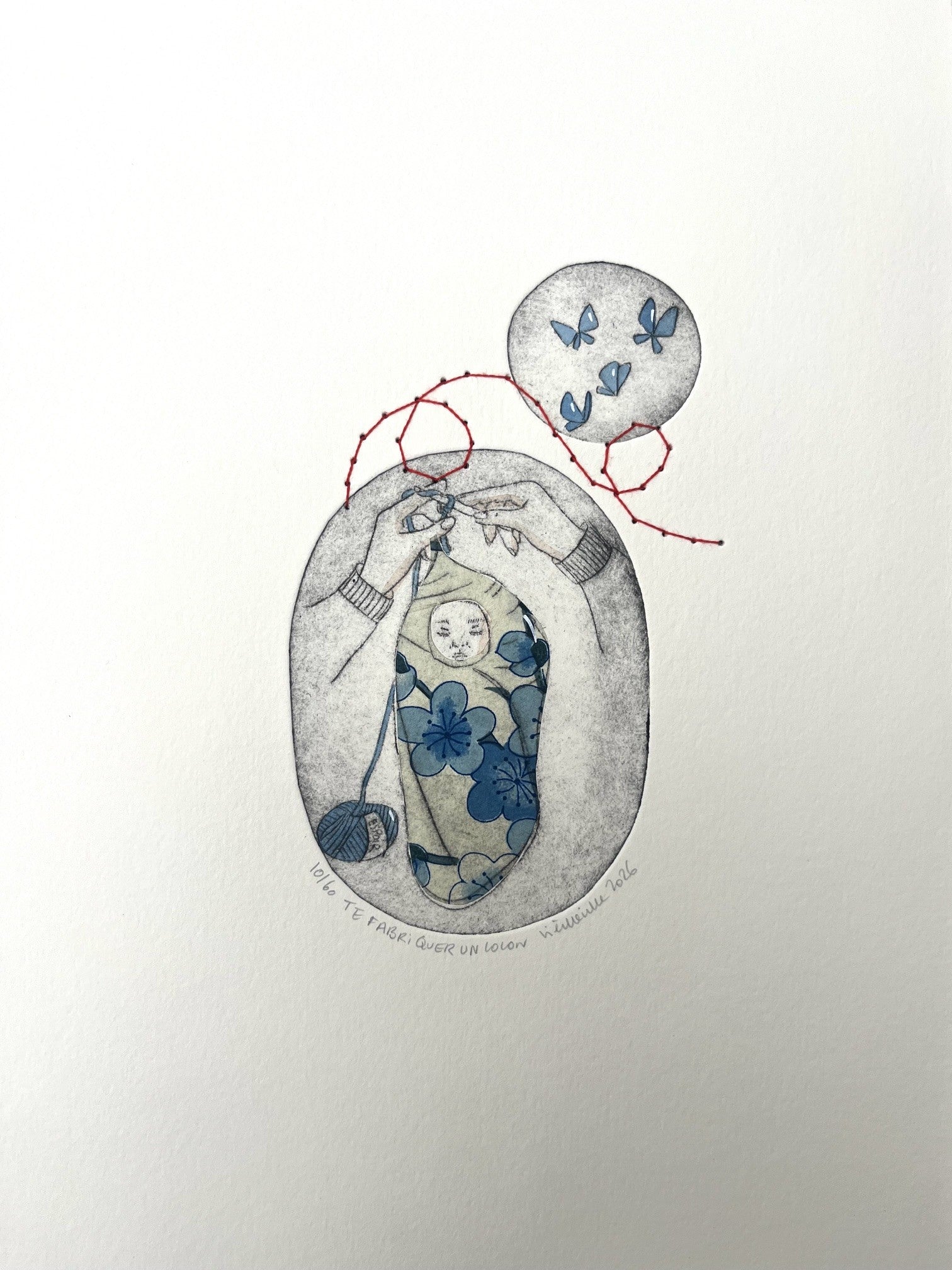 Gravure gravure petit format bleu Te fabriquer un cocon - 10/60 – NAVIEILLEVILLE – 27 × 18 cm