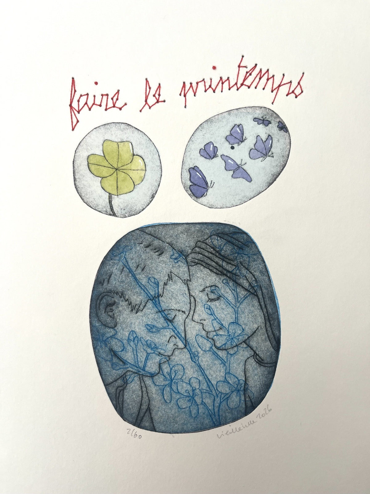 Gravure gravure petit format Faire le printemps - 2/60 – NAVIEILLEVILLE – 27 × 18 cm