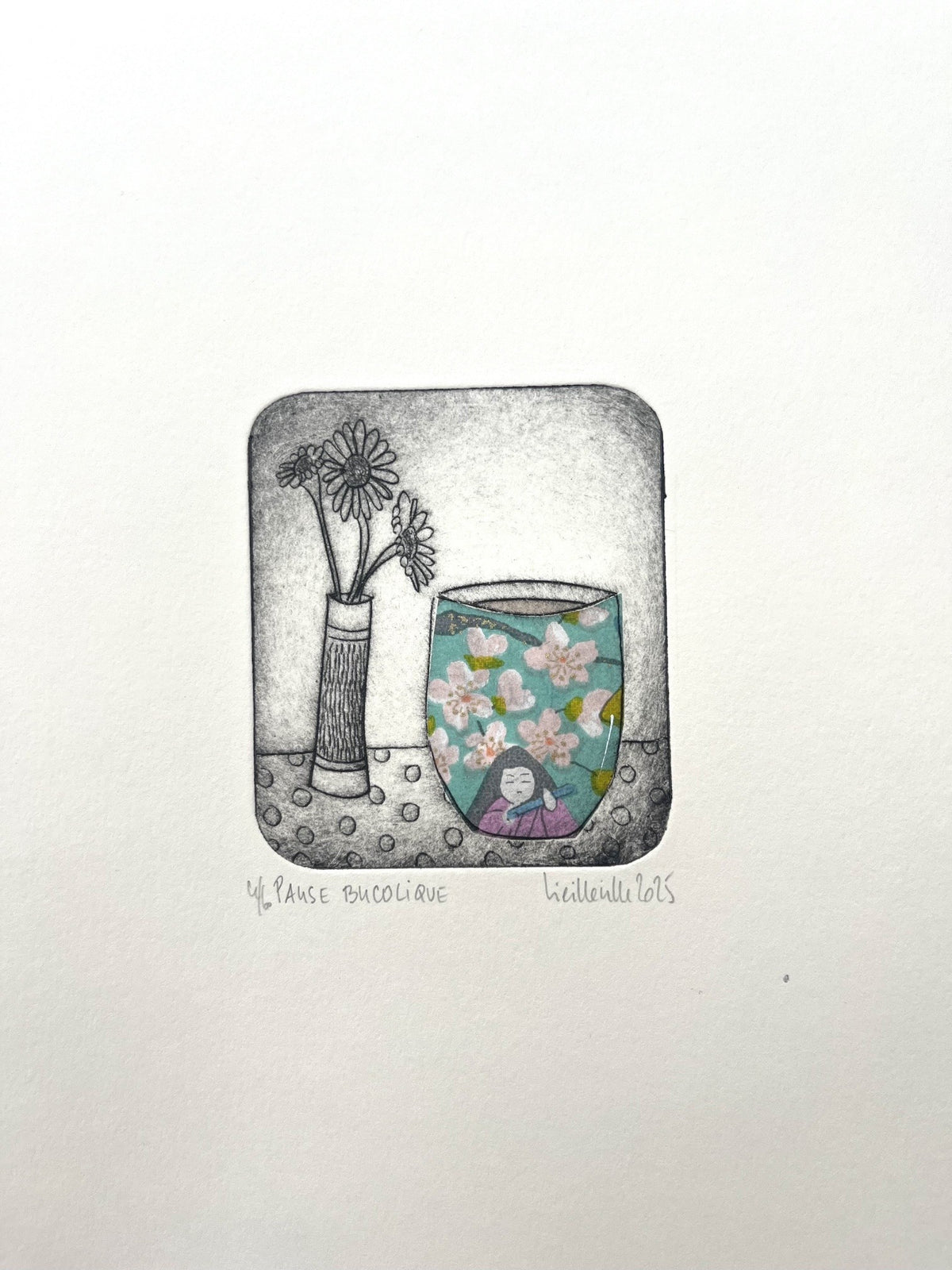 Gravure gravure petit format Pause bucolique - 4/60 – NAVIEILLEVILLE – 27 × 18 cm