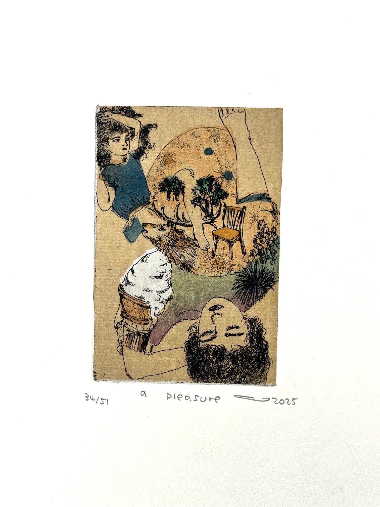 Gravure gravure petit format ocre a pleasure – ATSUKO ISHII – 21 × 15 cm