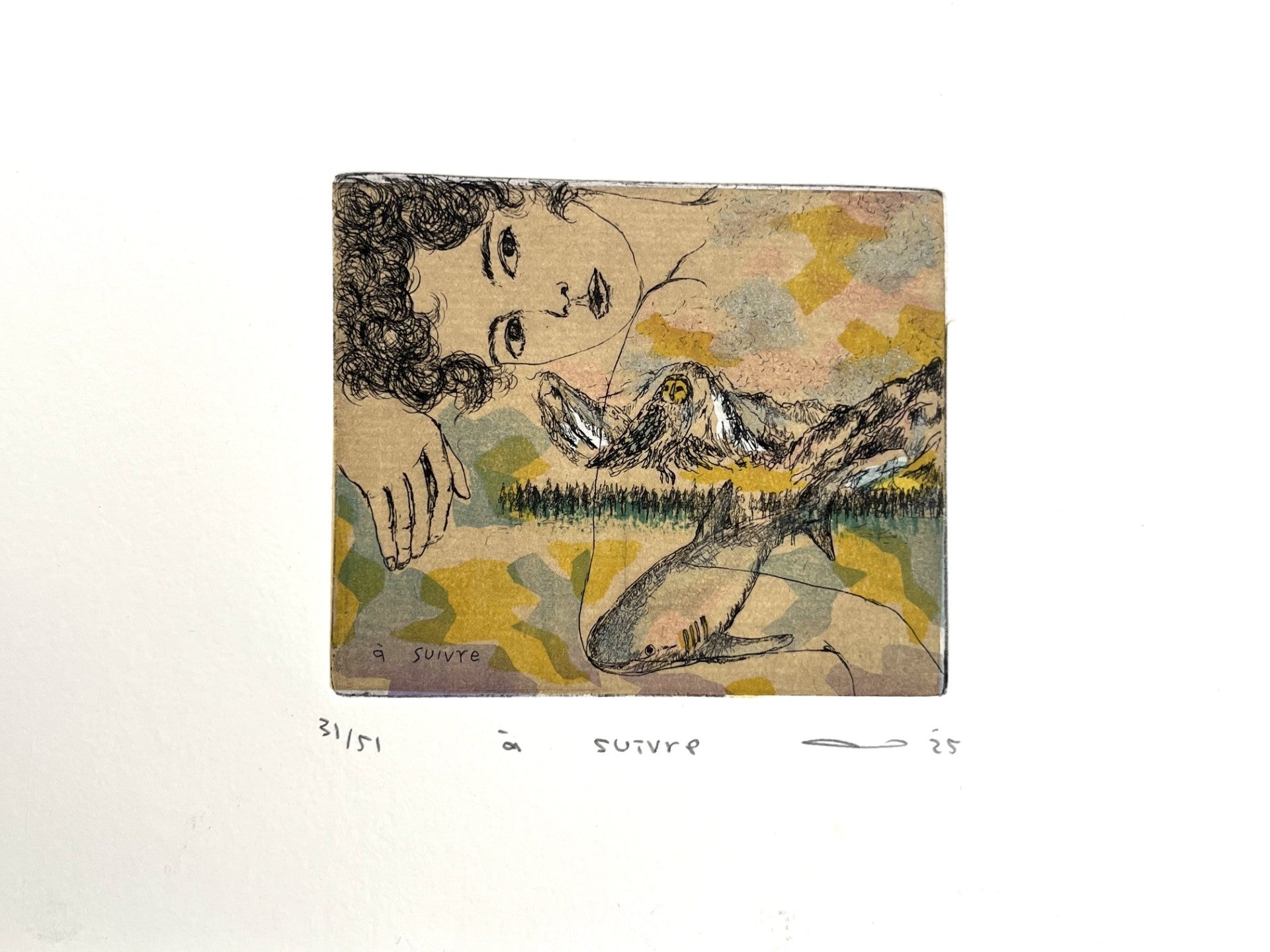 Gravure gravure petit format ocre à suivre – ATSUKO ISHII – 21 × 15 cm