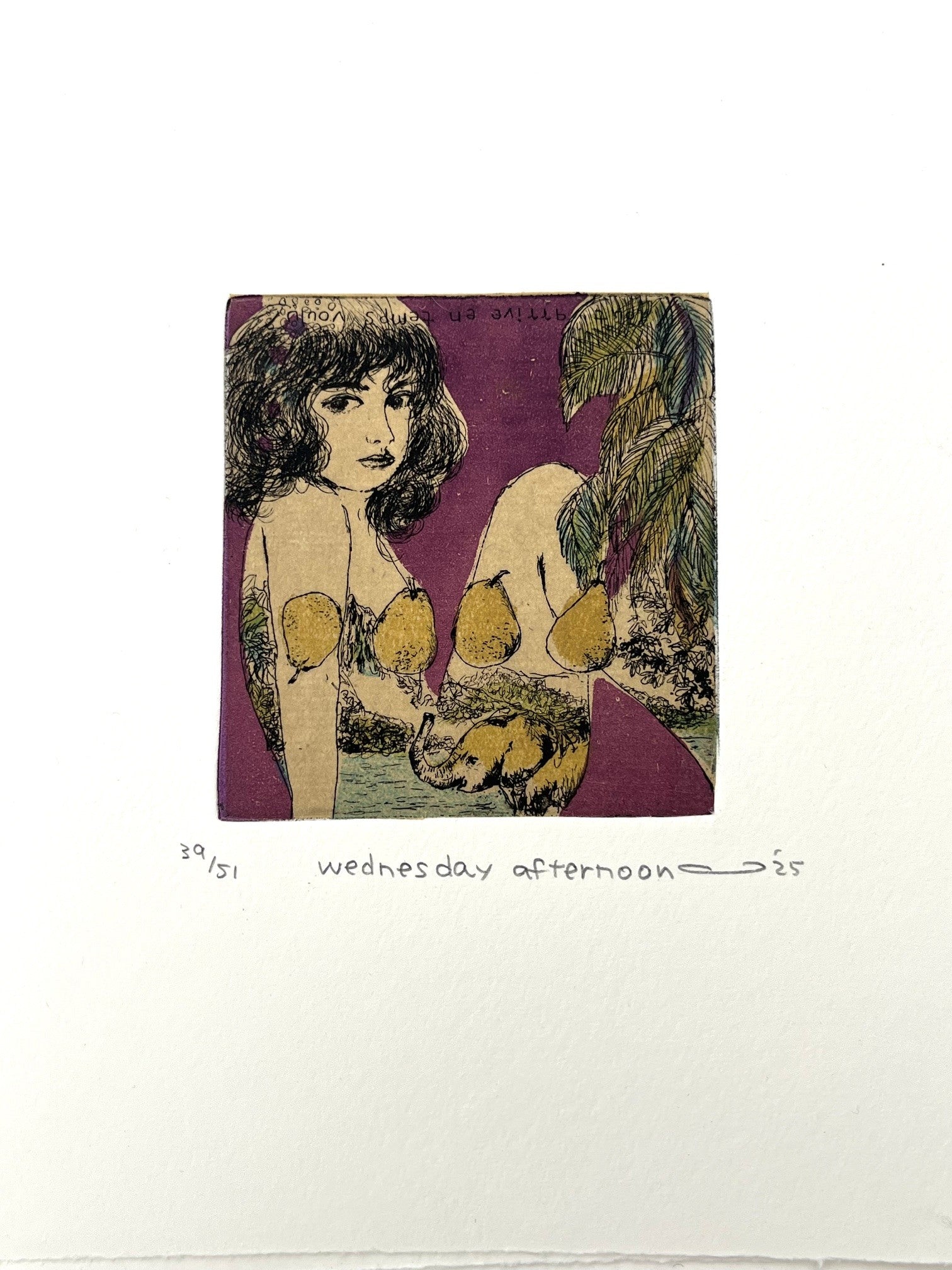 Gravure gravure petit format ocre et violet wednesday afternoon – ATSUKO ISHII – 21 × 15 cm