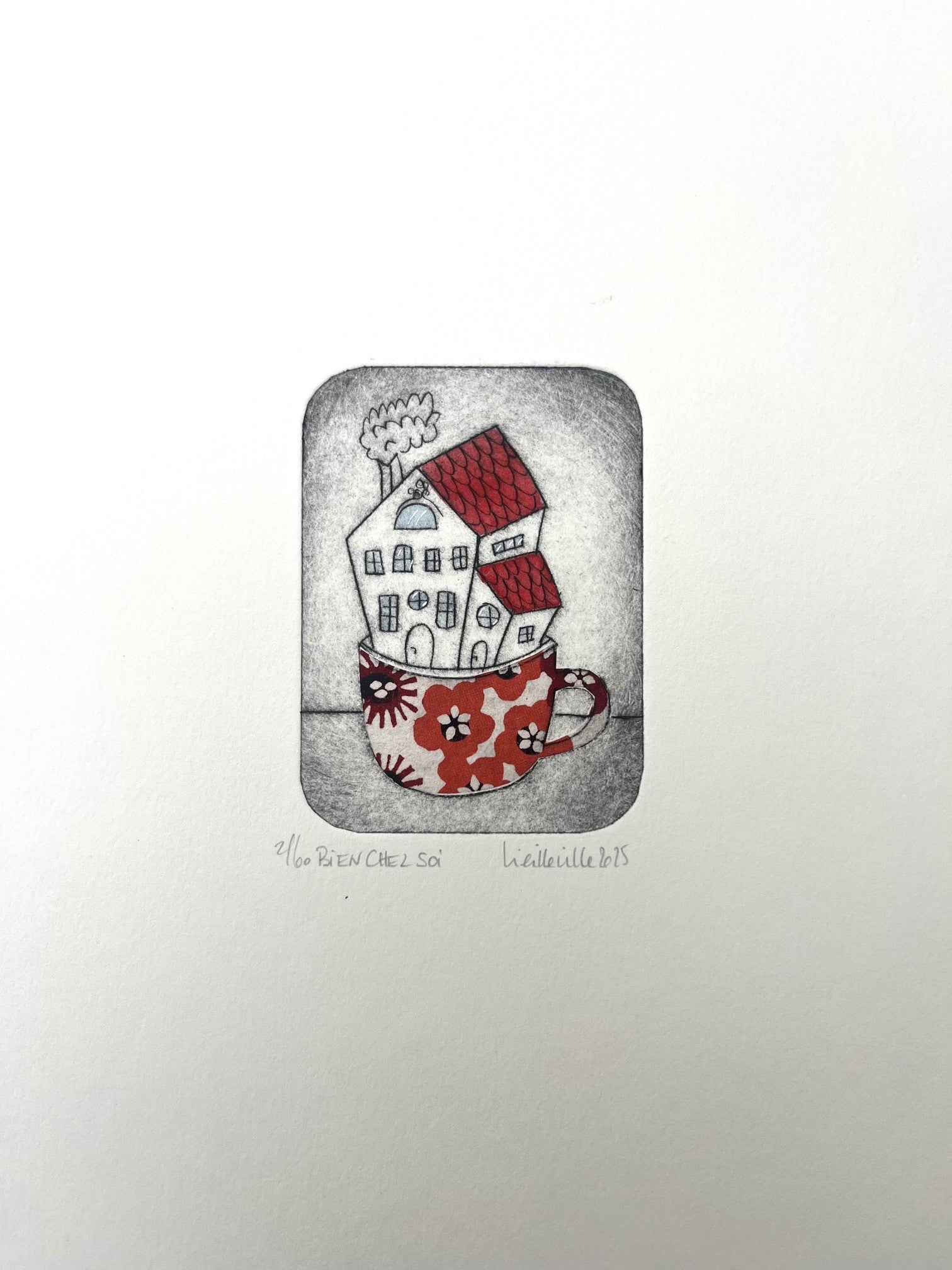 Gravure gravure petit format rouge Bien chez soi - 2/60 – NAVIEILLEVILLE – 27 × 18 cm