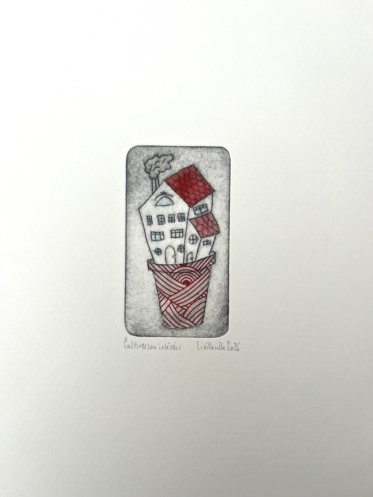 Gravure gravure petit format rouge Cultiver son intérieur - 2/30 – NAVIEILLEVILLE – 27 × 18 cm