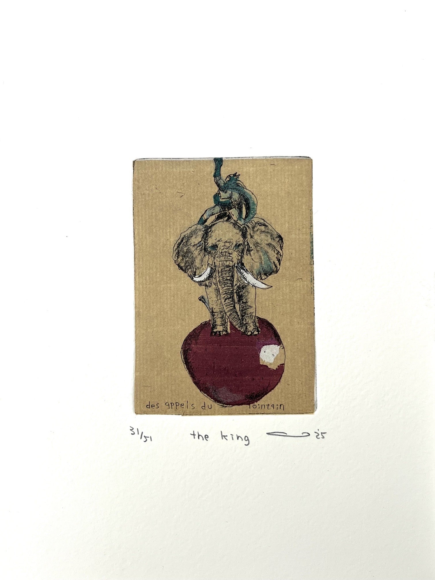 Gravure super-héros petit format ocre et violet the king – ATSUKO ISHII – 21 × 15 cm