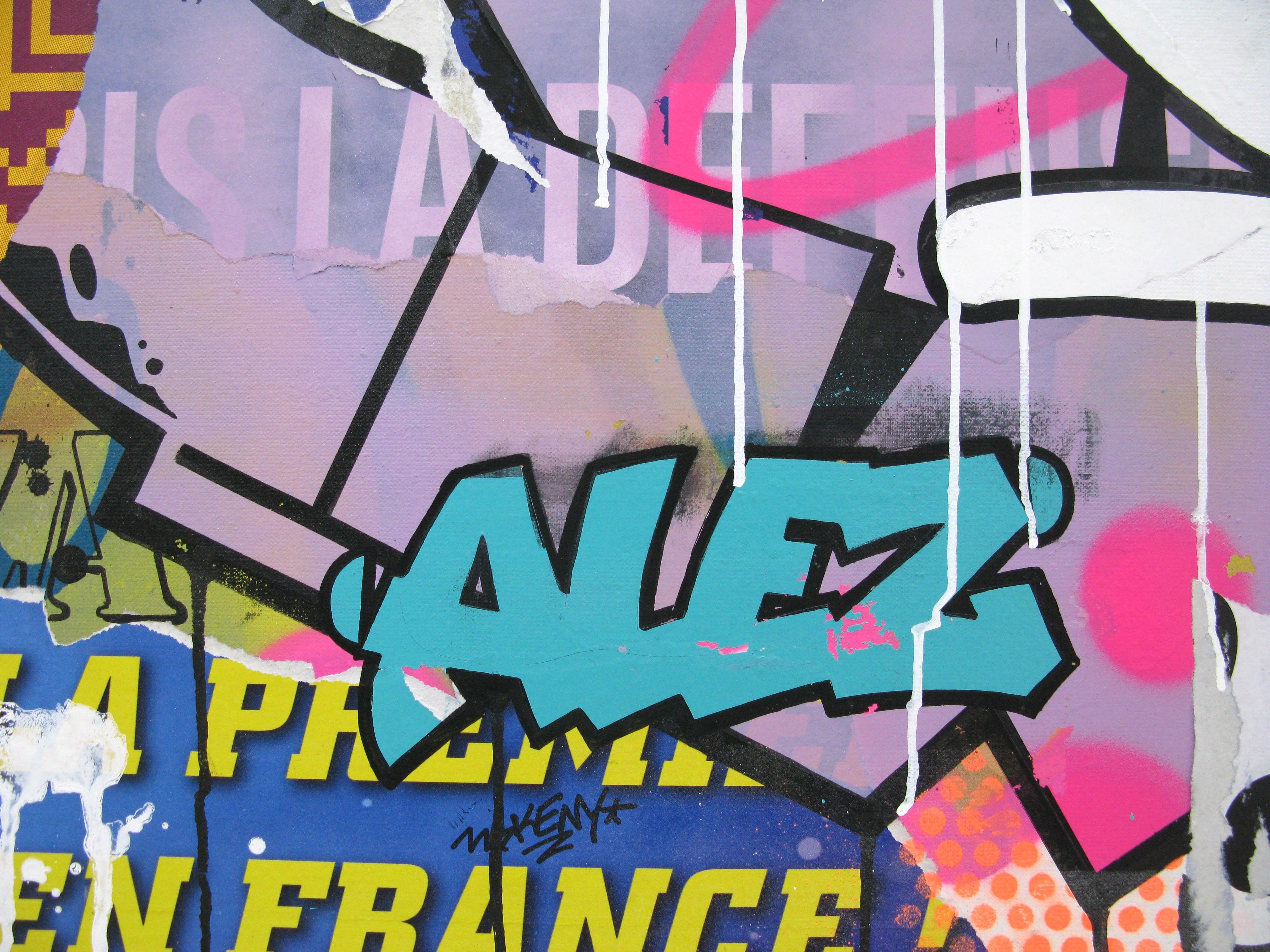 Tableau de KENY a pour titre I NEED MONEY style graffiti, street art dim : KENYprix:800