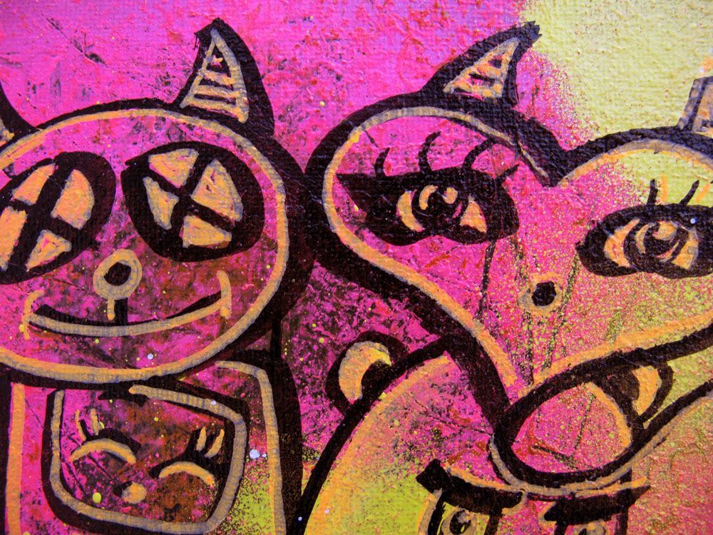 Tableau de LUSSY a pour titre kawaï graff jaune rose style graffiti, street pop art dim : LUSSYprix:80