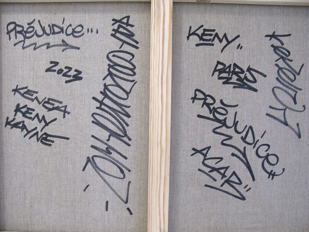 Tableau de KENY a pour titre Prejudice style graffiti, street art dim : KENYprix:390