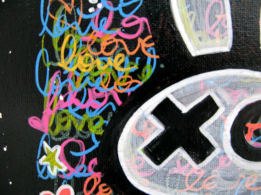 Tableau de LUSSY a pour titre lapin love style graffiti, street pop art dim : LUSSYprix:80