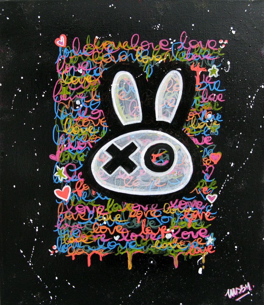 Tableau de LUSSY a pour titre lapin love style graffiti, street pop art dim : LUSSYprix:80