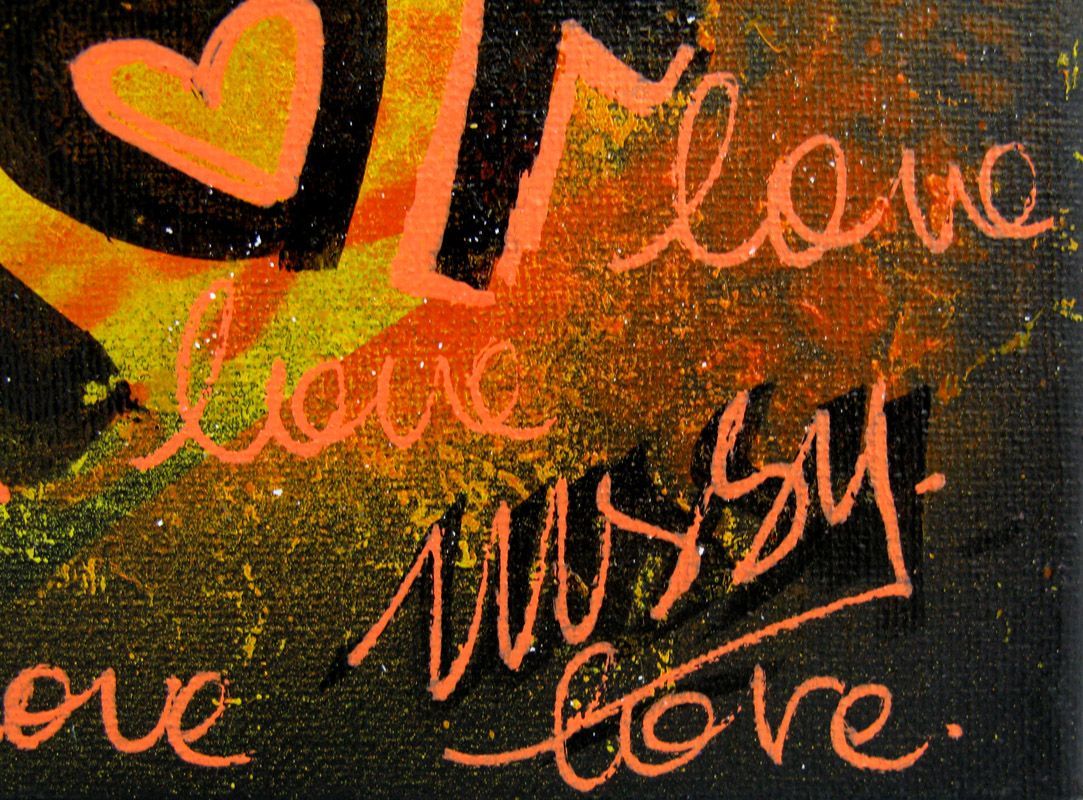 Tableau de LUSSY a pour titre lapin orange style graffiti, street pop art dim : LUSSYprix:80