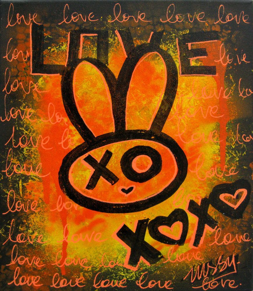 Tableau de LUSSY a pour titre lapin orange style graffiti, street pop art dim : LUSSYprix:80