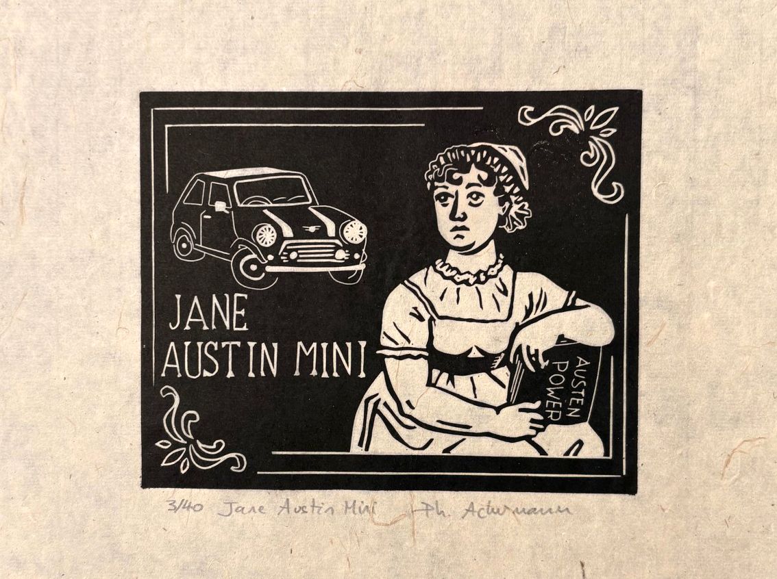 Linogravure figuratif petit format noir Jane Austin Mini – PHILIPPE ACHERMANN – 18 × 24 cm
