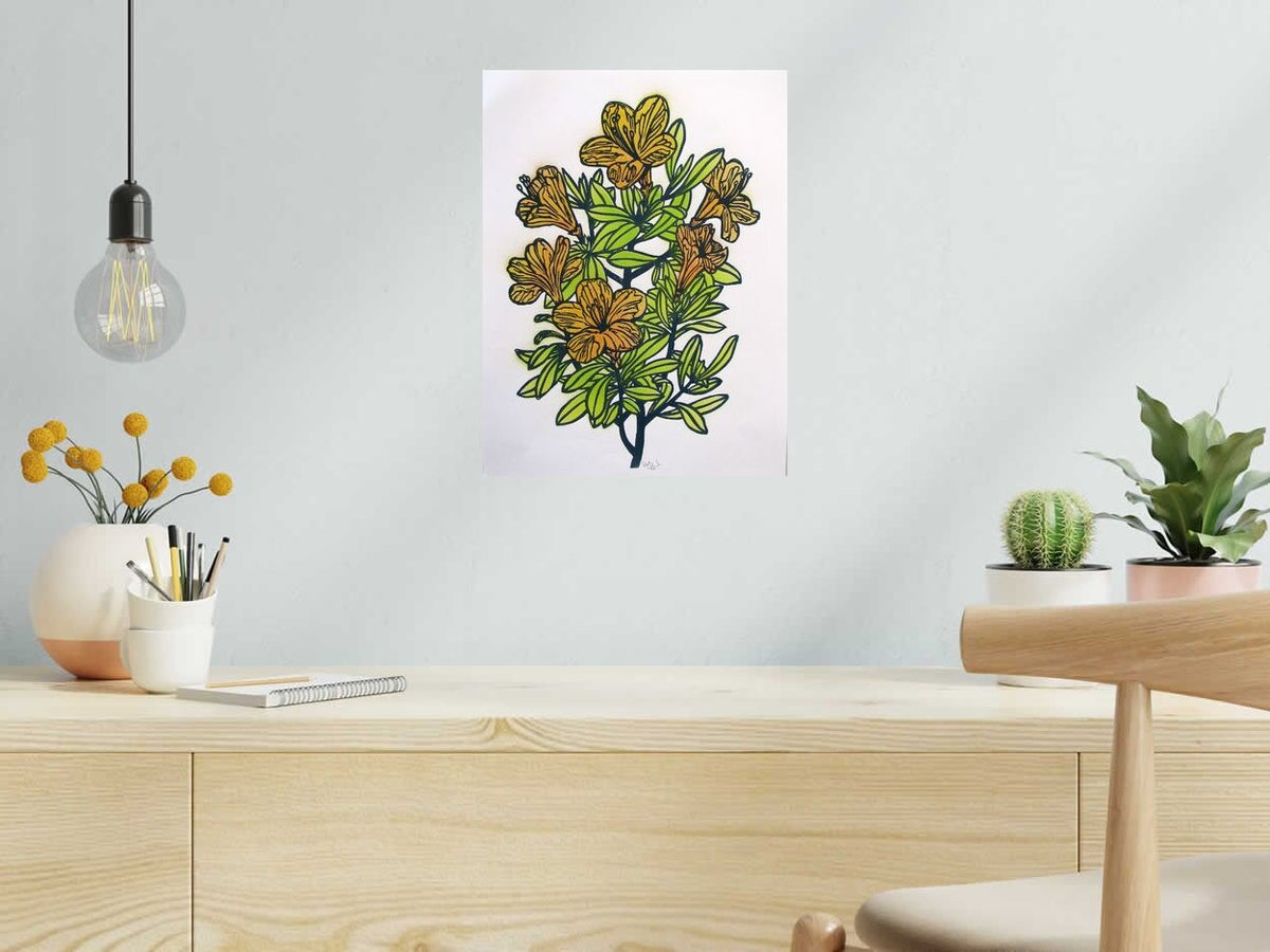 Linogravure BOUQUET de OSRU dans un intérieur – 30 × 40 cm