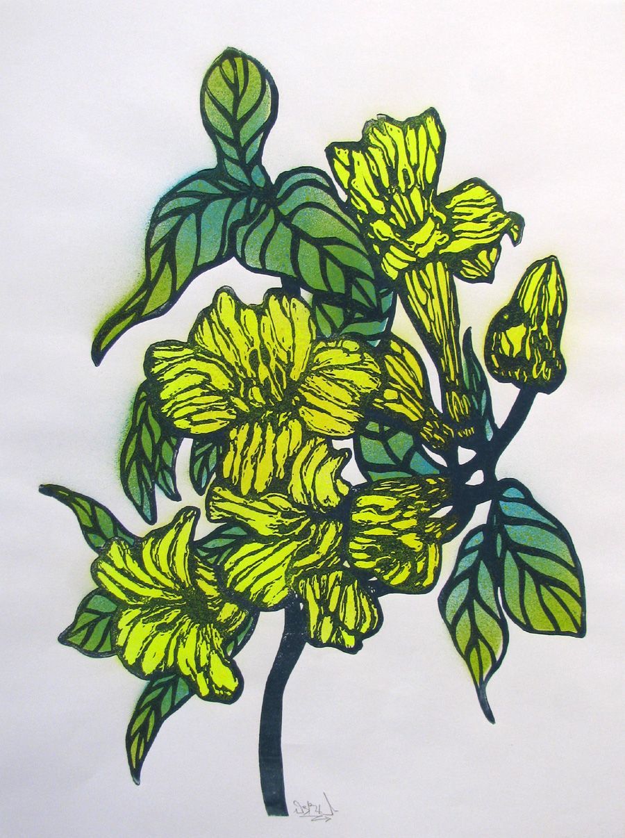 Linogravure figuratif petit format FLEURS DE LA MORT – OSRU – 30 × 40 cm