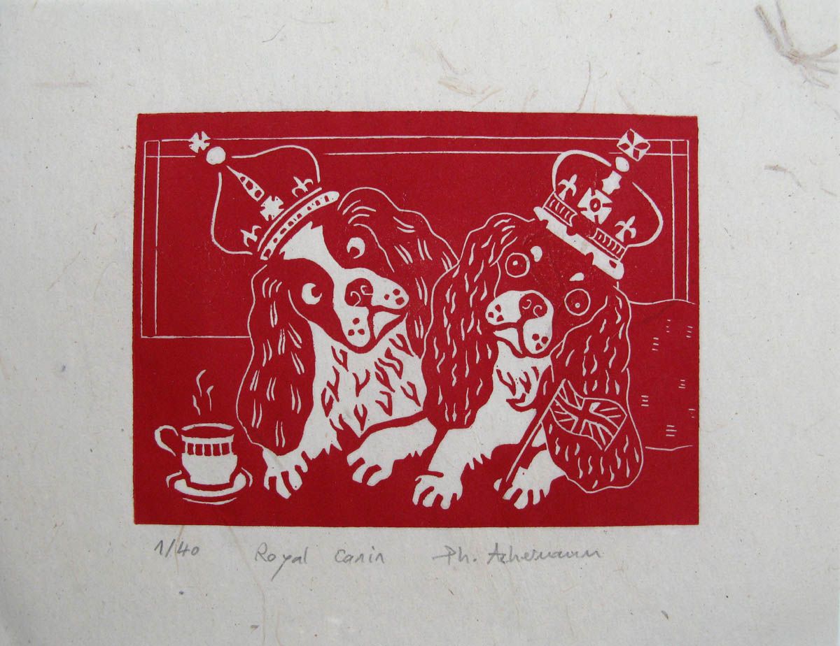 Linogravure graphique petit format rouge Royal canin – PHILIPPE ACHERMANN – 24 × 18 cm