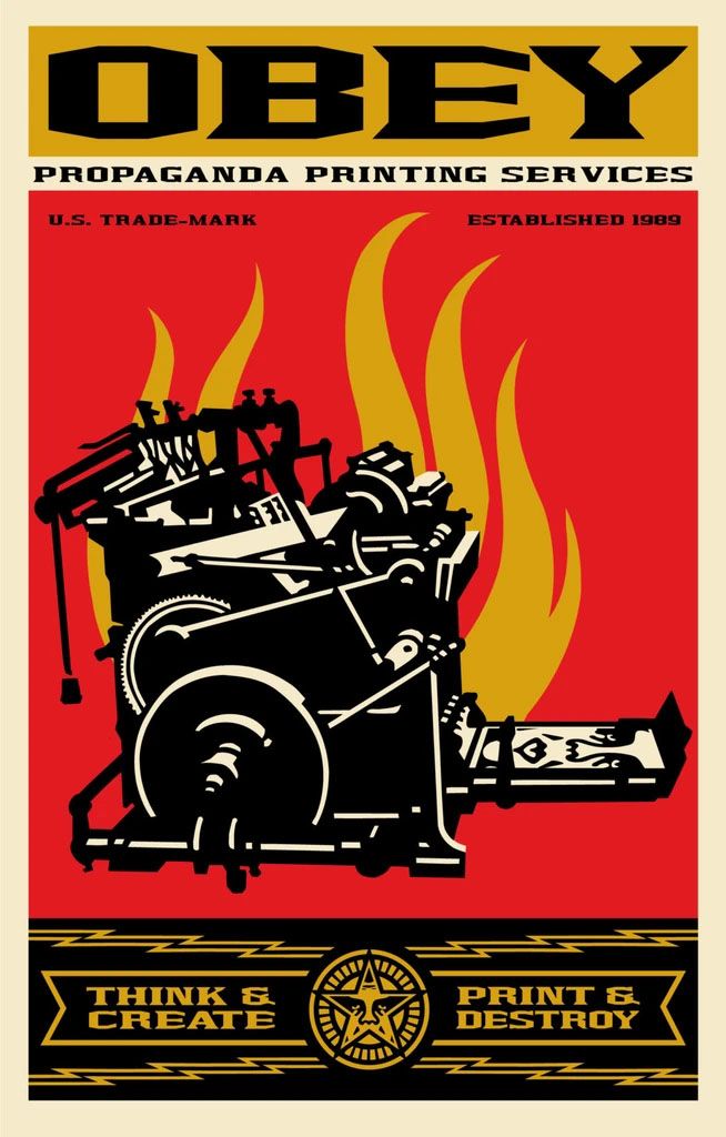 Lithographie graphique moyen format PRINT & DESTROY – OBEY : SHEPARD FAIREY – 61 × 91 cm
