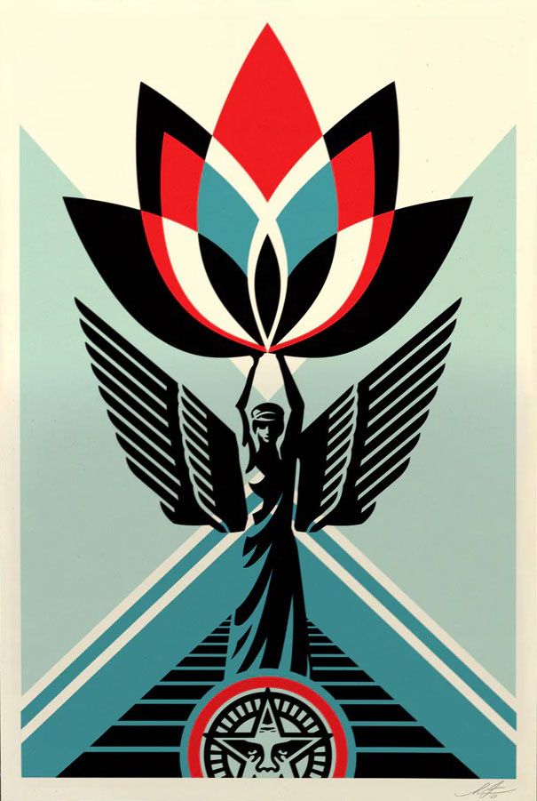Lithographie moyen format Lotus Angel – OBEY : SHEPARD FAIREY – 91 × 61 cm