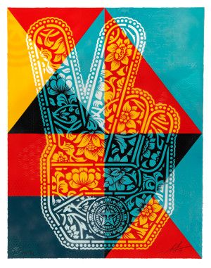 Lithographie moyen format Peace Fingers Geometric – OBEY : SHEPARD FAIREY – 61 × 91 cm