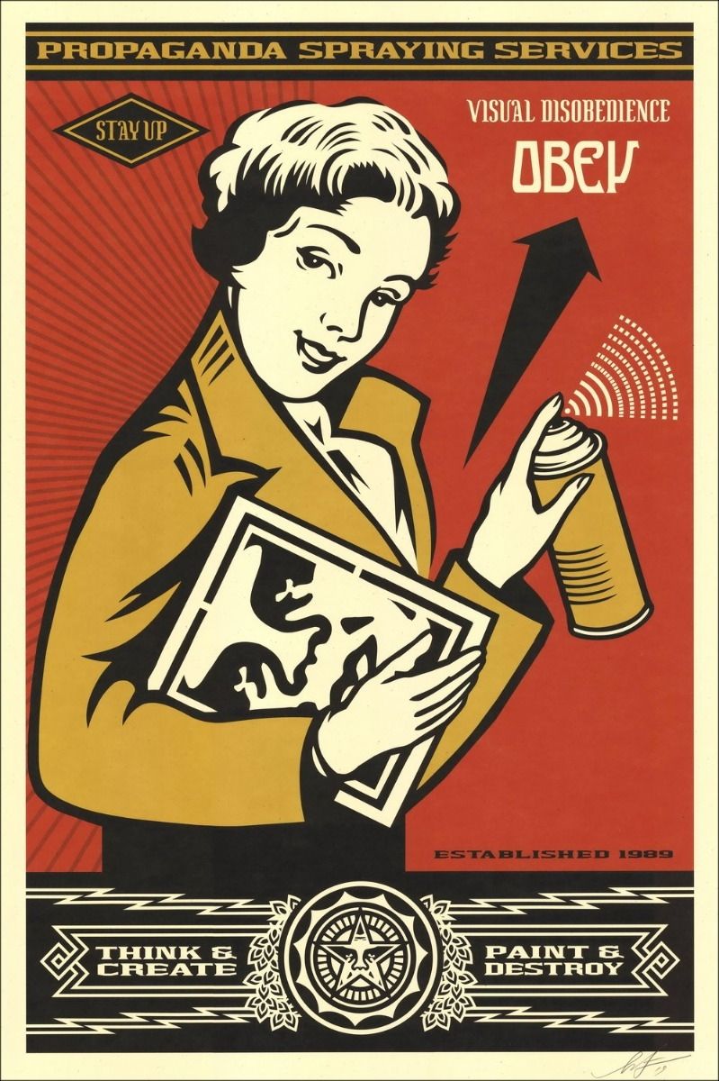 Lithographie moyen format Stay up girl – OBEY : SHEPARD FAIREY – 61 × 91 cm