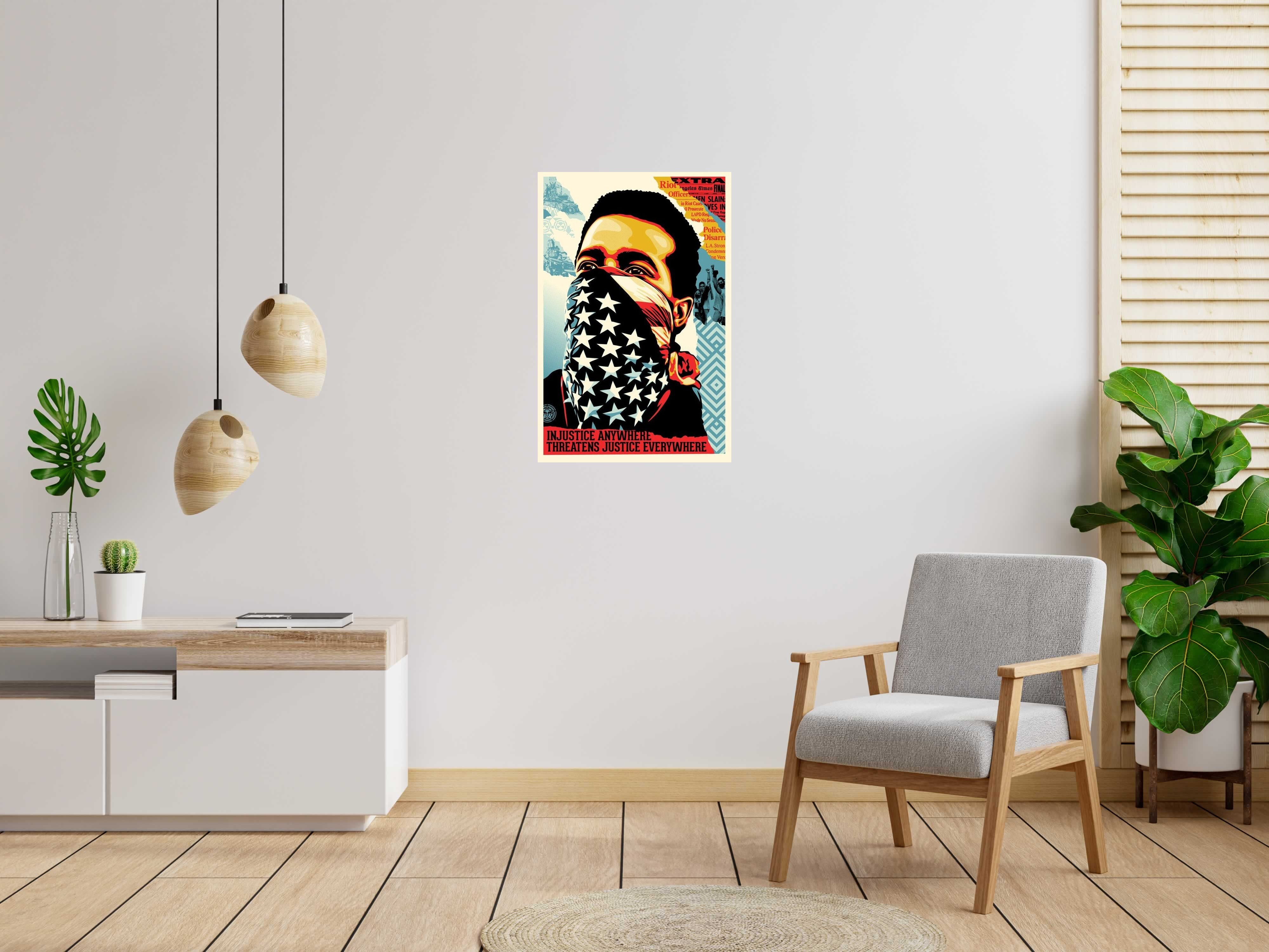 Lithographie AMERICAN RAGE de OBEY : SHEPARD FAIREY dans un intérieur – 61 × 91 cm