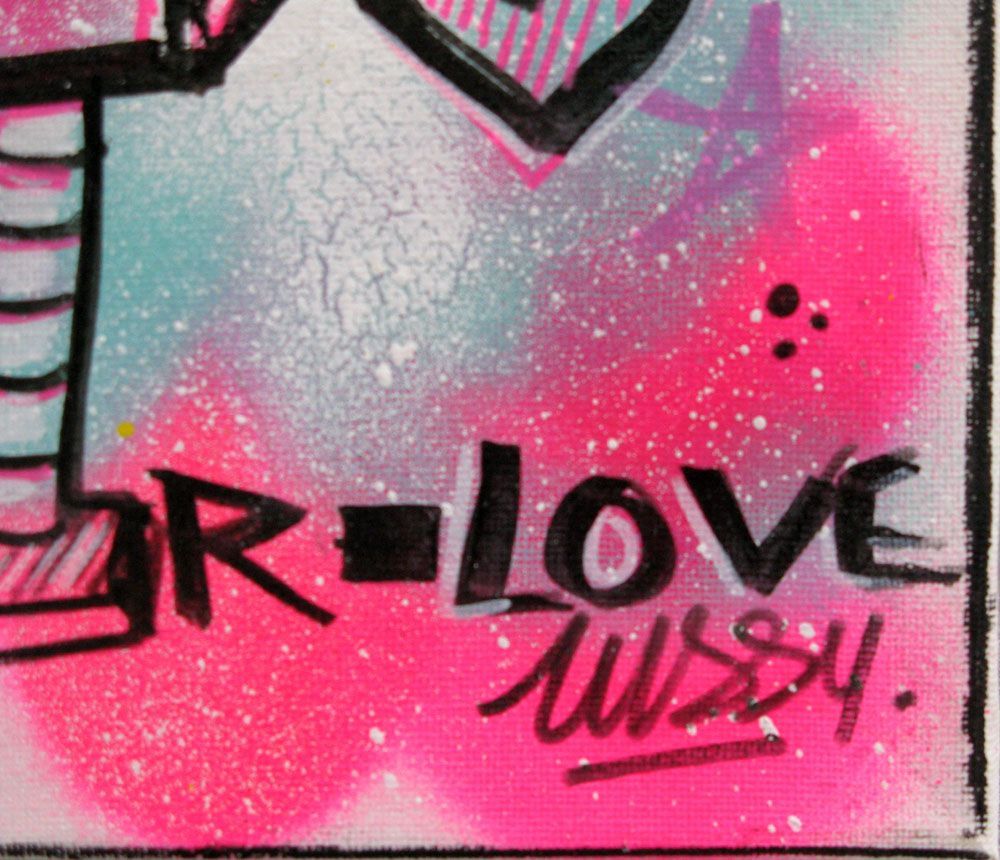 Tableau de LUSSY a pour titre love robbbot style graffiti, street pop art dim : LUSSYprix:110