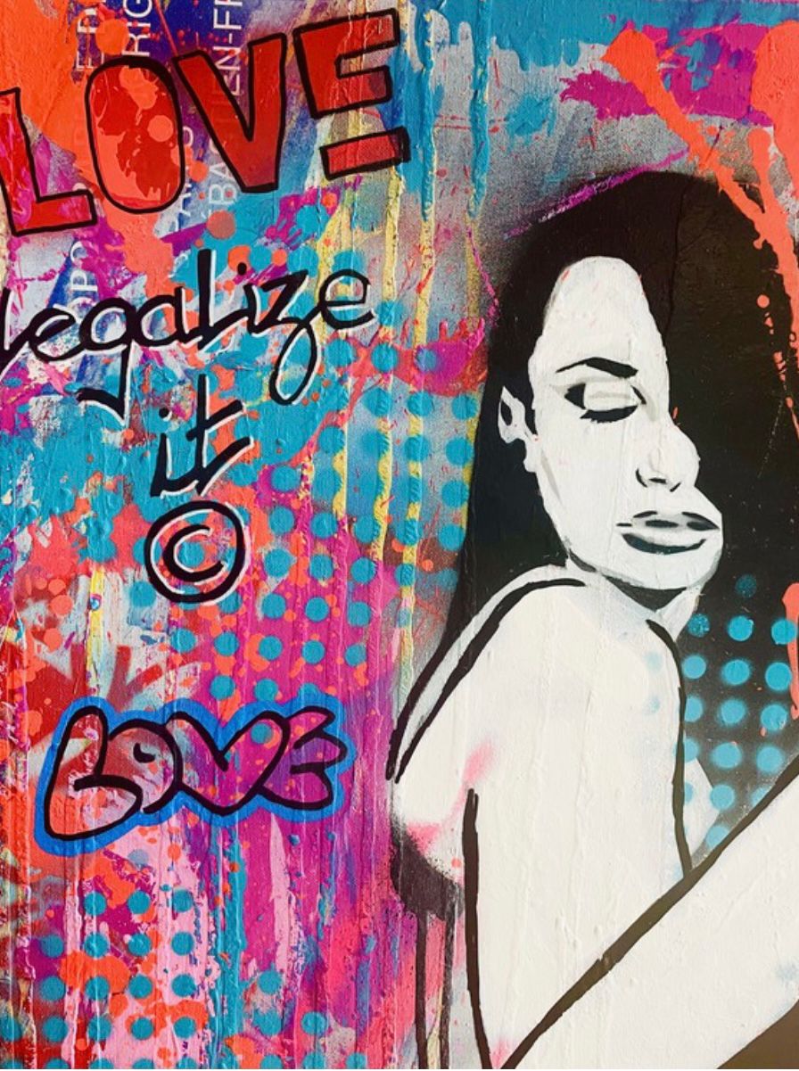 Tableau de SARA CHELOU a pour titre Love legalize it style street pop art dim : SARA CHELOUprix:750