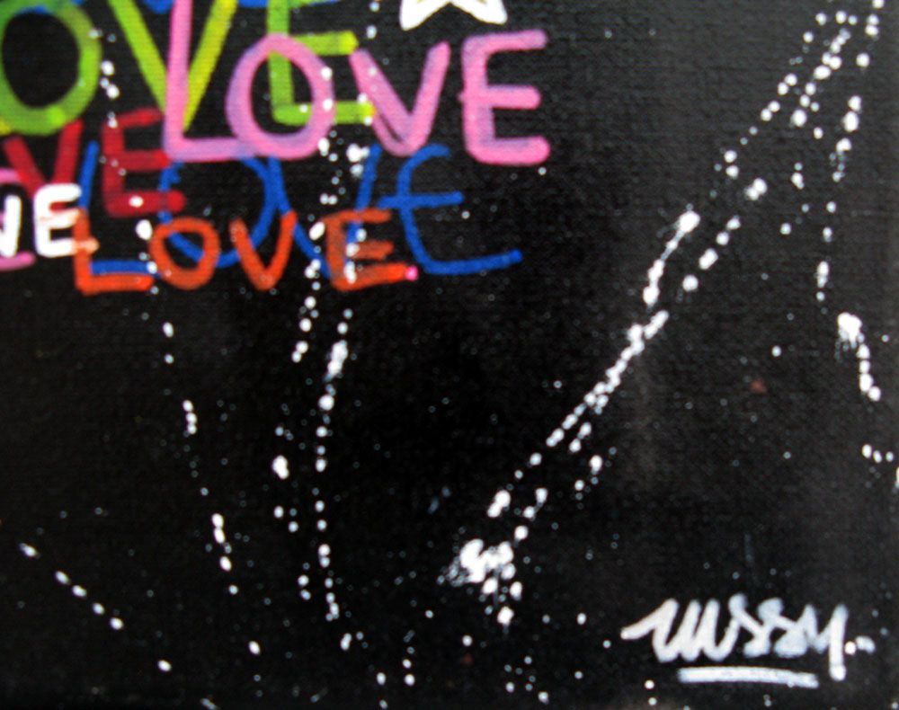 Tableau de LUSSY a pour titre lussy cat love étoile style graffiti, street pop art dim : LUSSYprix:150