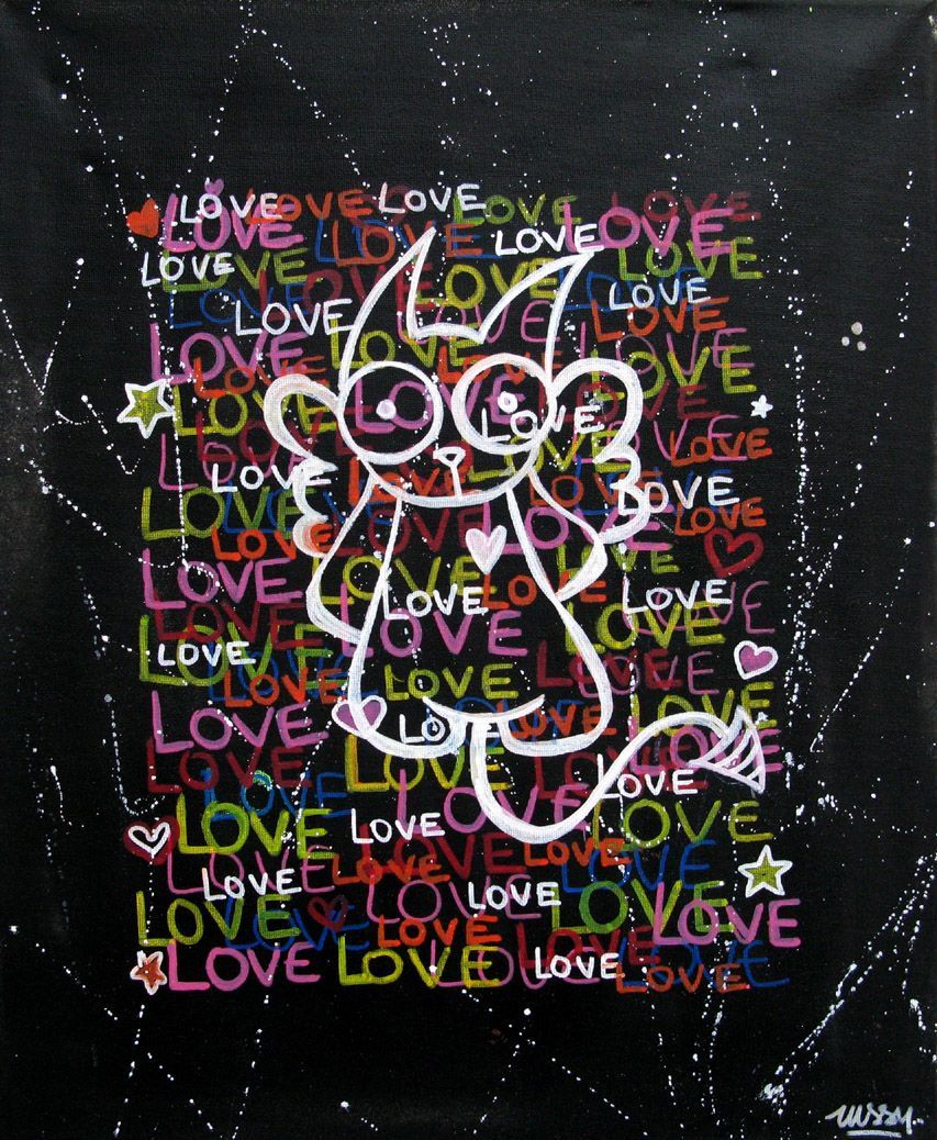 Tableau de LUSSY a pour titre lussy cat love étoile style graffiti, street pop art dim : LUSSYprix:150