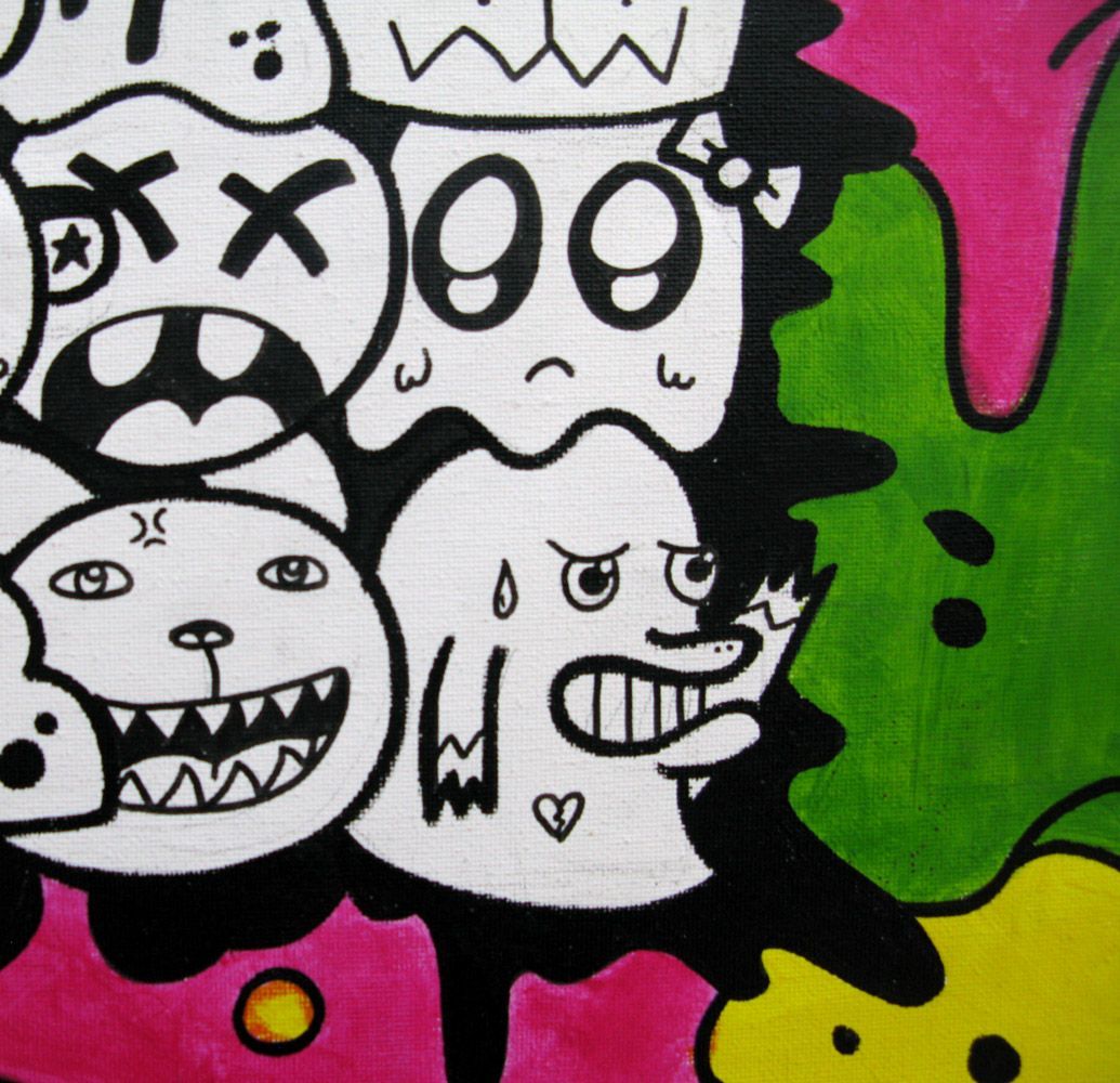 Tableau de LUSSY a pour titre multi kawaï vert style graffiti, street pop art dim : LUSSYprix:180