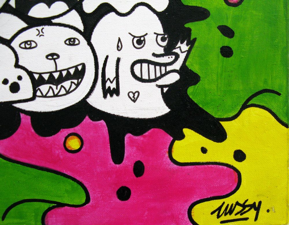 Tableau de LUSSY a pour titre multi kawaï vert style graffiti, street pop art dim : LUSSYprix:180