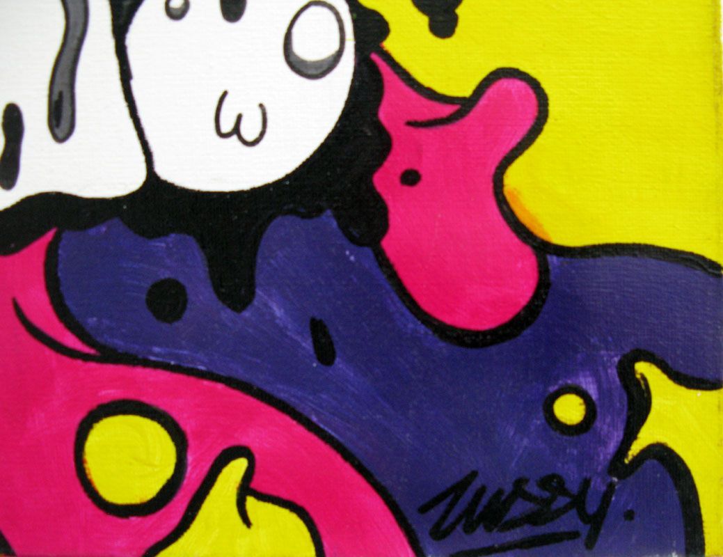 Tableau de LUSSY a pour titre multi kawaï violet style graffiti, street pop art dim : LUSSYprix:180