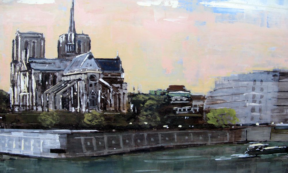 Tableau de ADRIEN FAVEAU a pour titre Notre dame de paris style figuratif, graphique dim : ADRIEN FAVEAUprix:3200