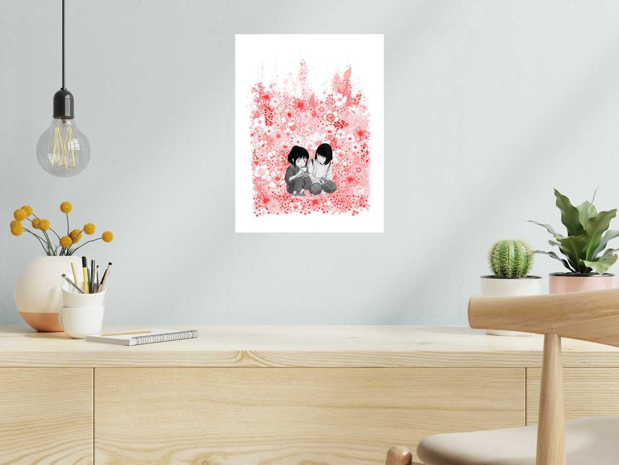 Editions d'art de CAMILLE POLI a pour titre FLOWER CHIHIRO rouge style figuratif, graphique dim : CAMILLE POLIprix:90