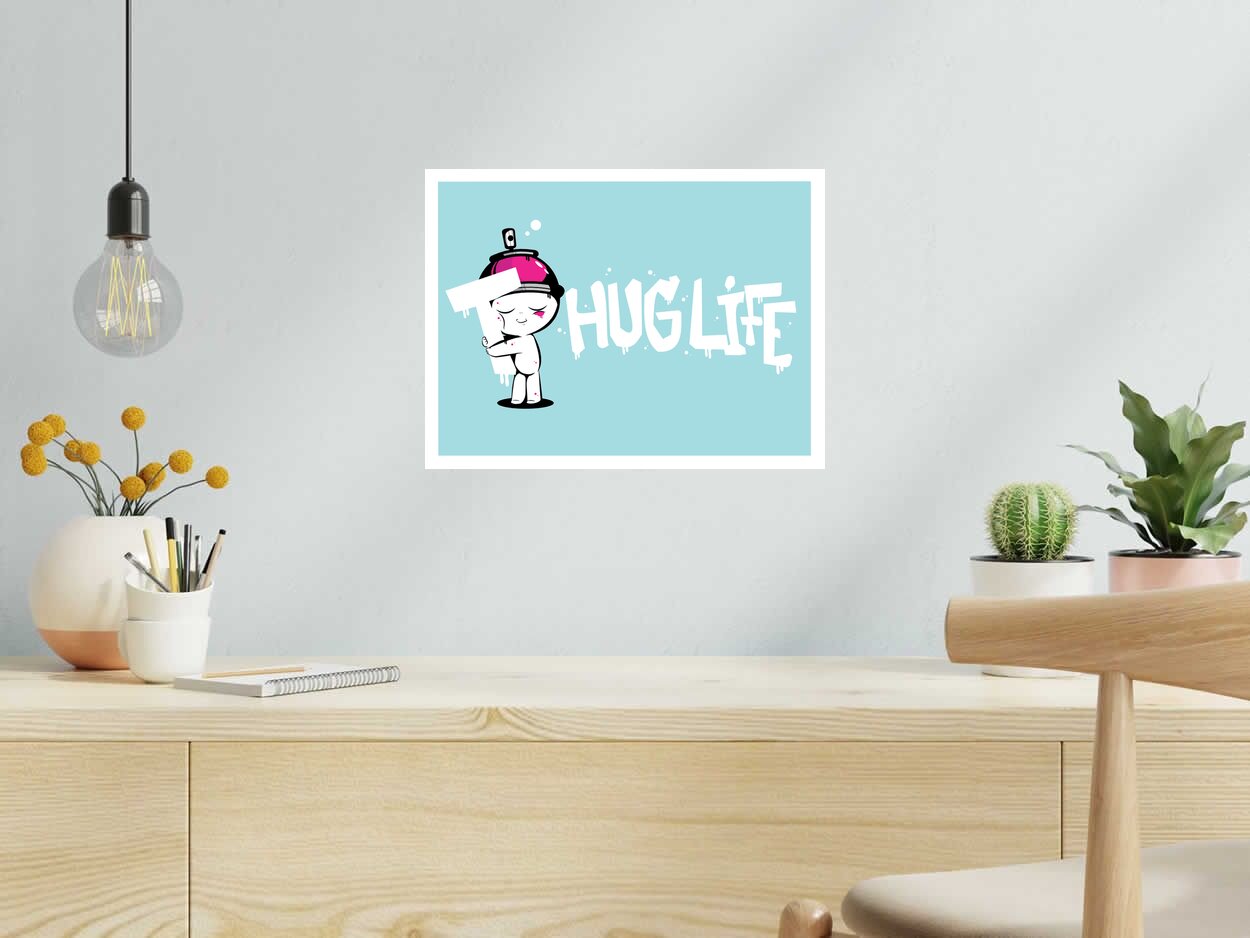 Editions d'art de JUAN SPRAY a pour titre HUG LIFE BLUE style street art, graphique dim : JUAN SPRAYprix:70