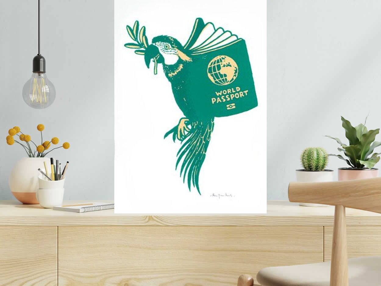 Editions d'art de DUGUDUS a pour titre WORLD PASSPORT 50x70 style graphique dim : DUGUDUSprix:80