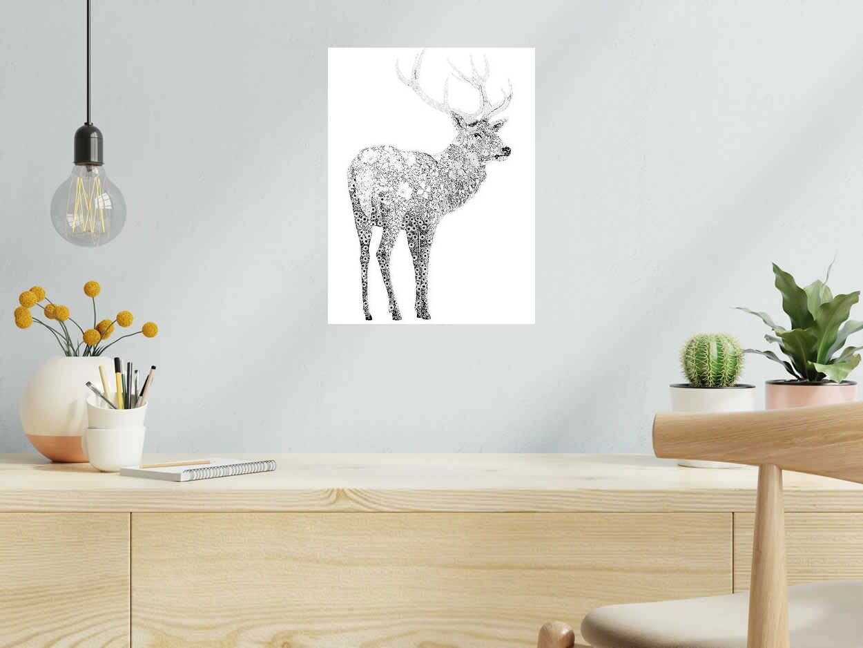 Editions d'art de CAMILLE POLI a pour titre CERF style figuratif, graphique dim : CAMILLE POLIprix:90